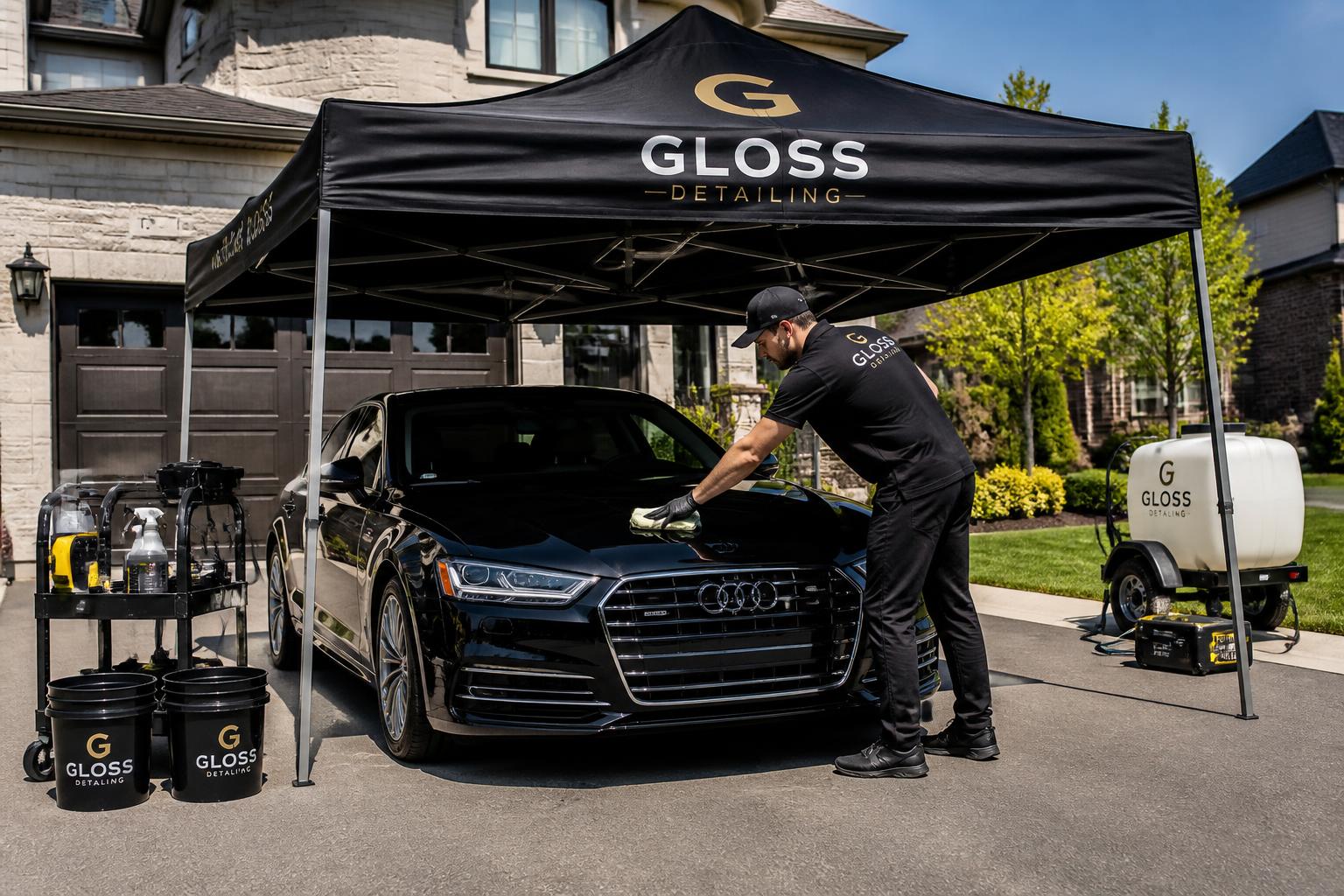 Professional mobile car detailing service at a home driveway in Ottawa