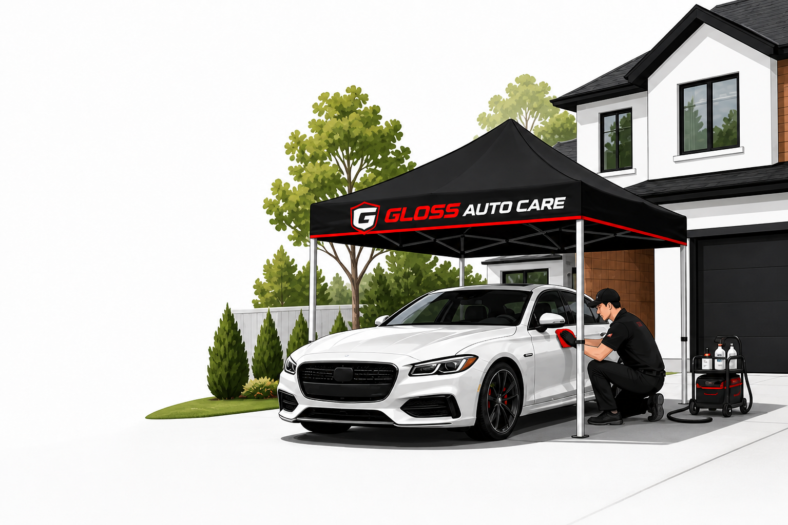 Professional mobile car detailing service at a home driveway